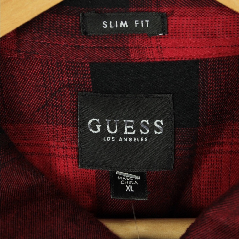 GUESS Snap On Flannel Button Down SLIM Fit Shirt Mens XL Red Black Plaid L/S NWT - Picture 8 of 11